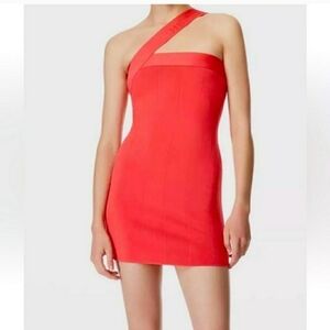 NWT  - Herve Leger by Herve bandage one shoulder strap mini dress in coral.